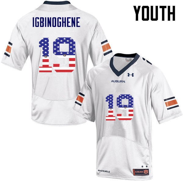 Auburn Tigers Youth Noah Igbinoghene #19 White Under Armour Stitched College USA Flag Fashion NCAA Authentic Football Jersey MWN0474TK